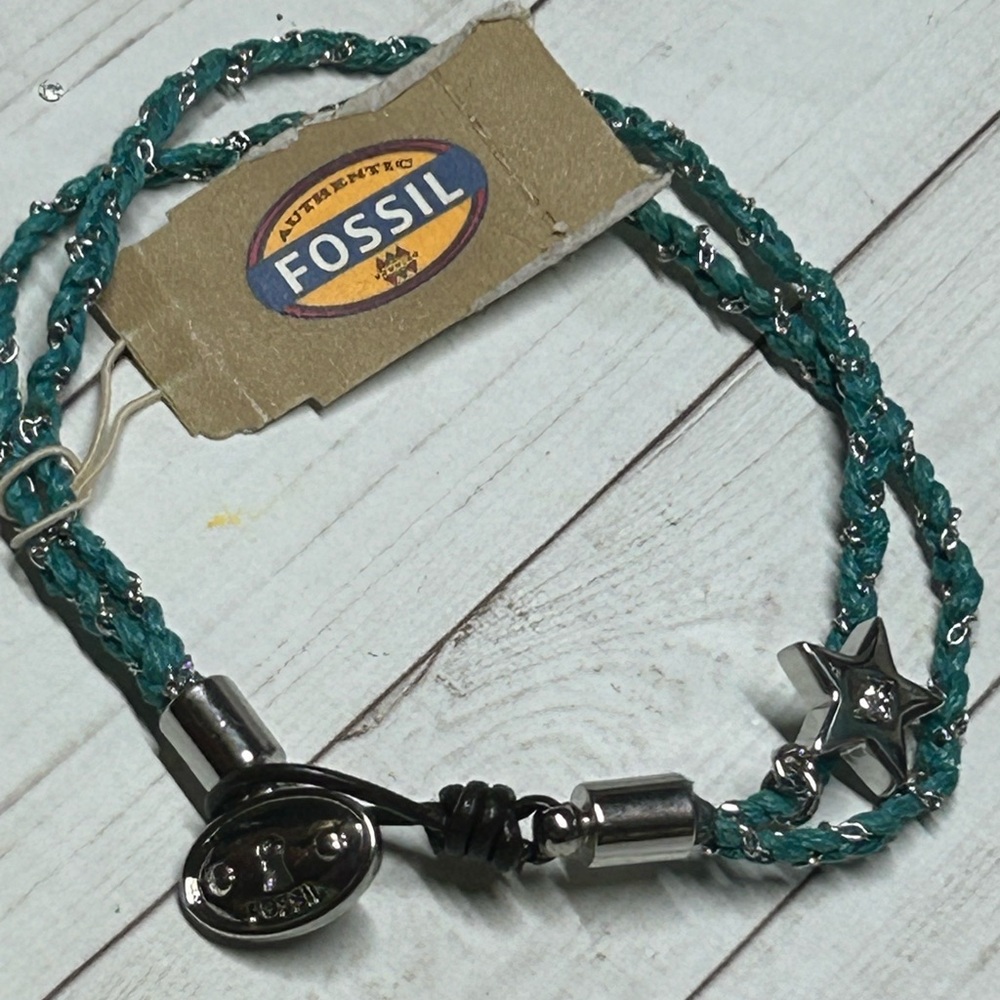 Fossil Teal Braided Bracelet with Star Charm